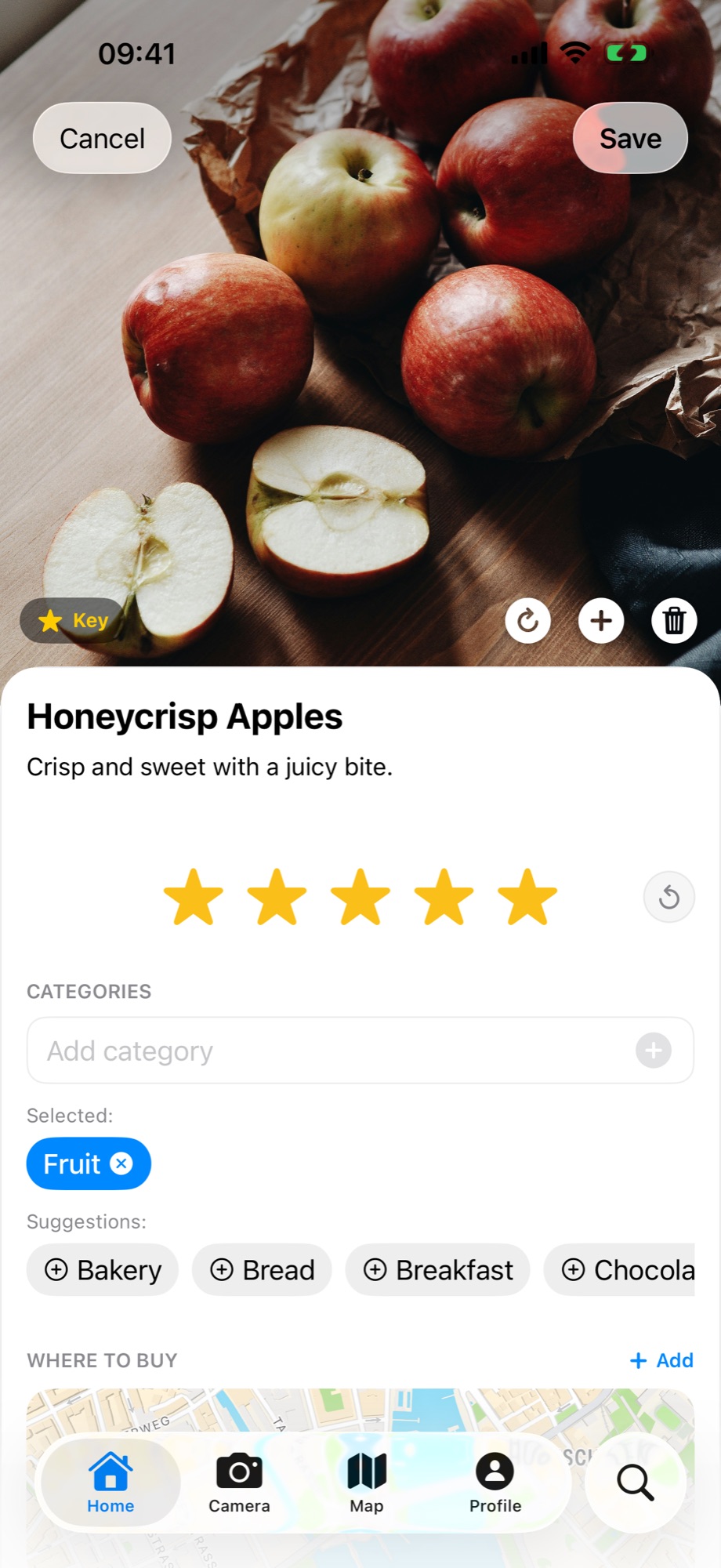 Screenshot of the Grocemelier app: A photo, a rating, a quick note
