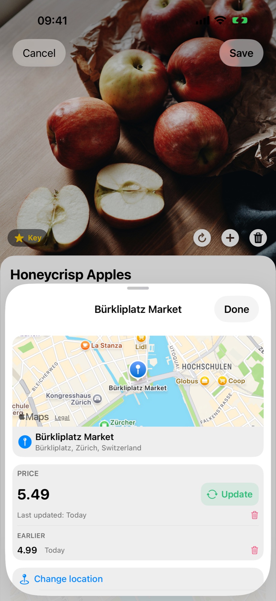 Screenshot of the Grocemelier app: Spot the price creeping up