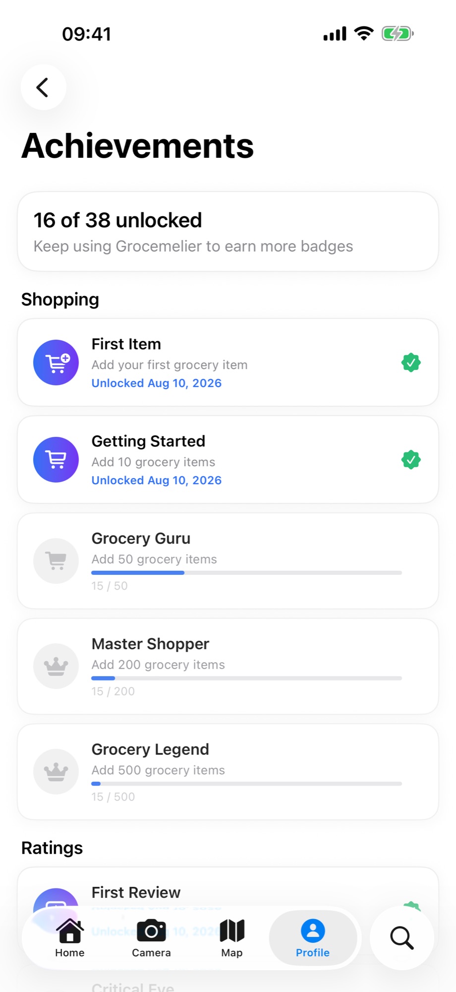 Screenshot of the Grocemelier app: Rewards for remembering
