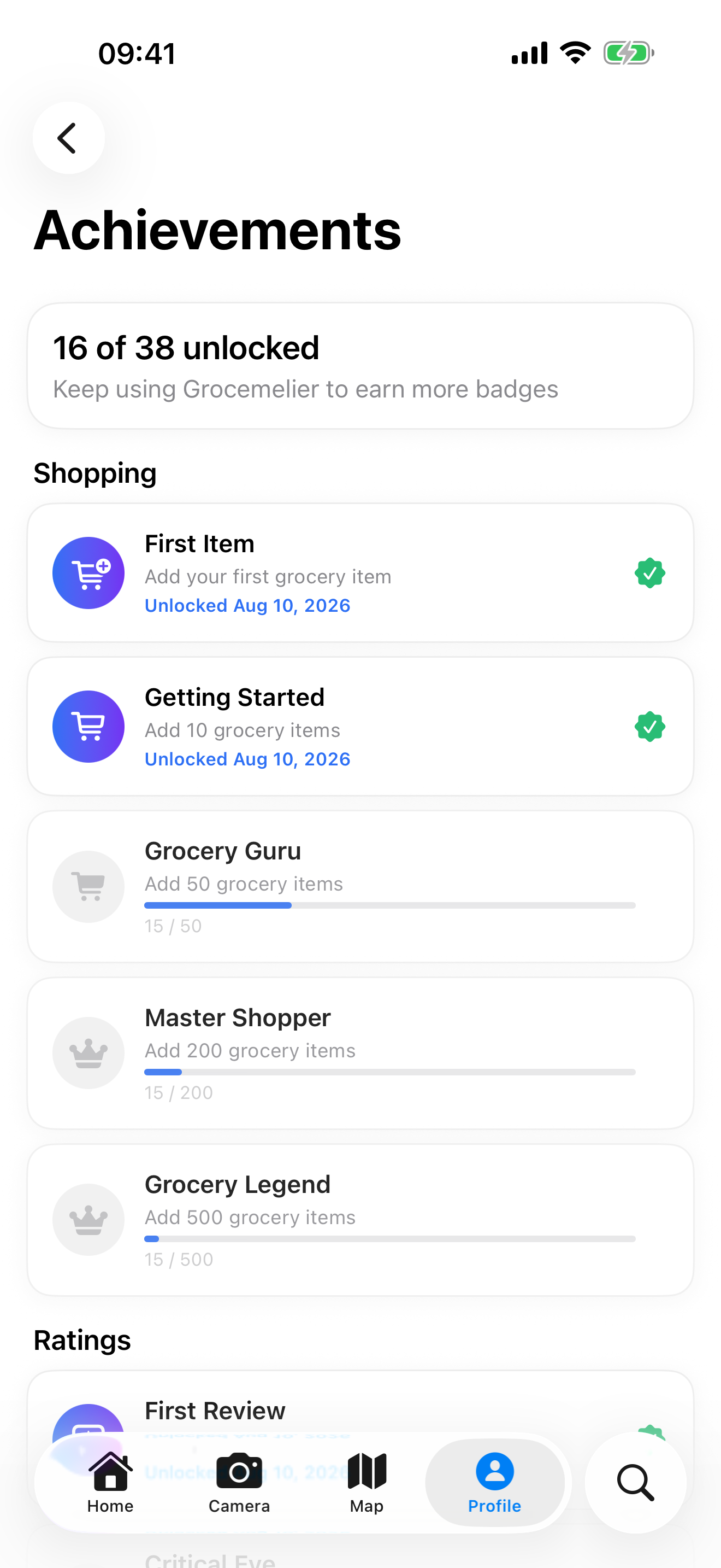 Screenshot of the Grocemelier app: Rewards for remembering